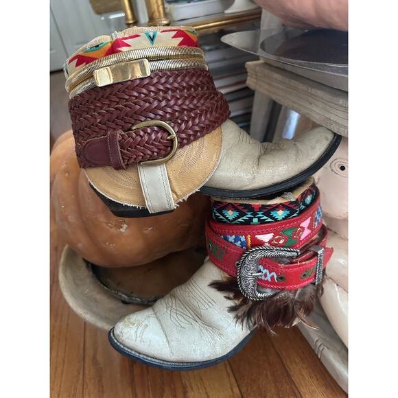 Upsicled cowboy boots boho bohemian booties feather reworked sz 8 free people - Picture 12 of 16